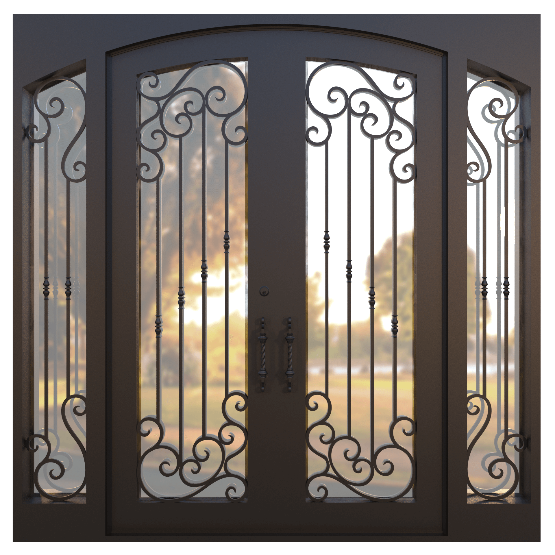 Iron entry doors with sidelights
