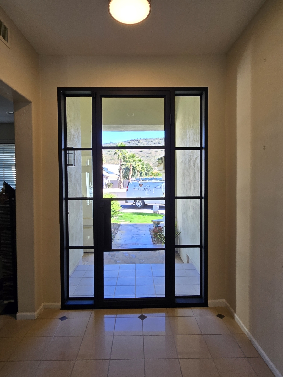 Interior view through an iron entry door